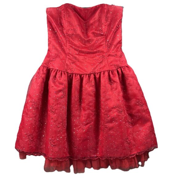 Jessica McClintock Gunne Sax Vintage Dress Gown Red Sequins Tulle 80s 90s 11/12 - Picture 1 of 11